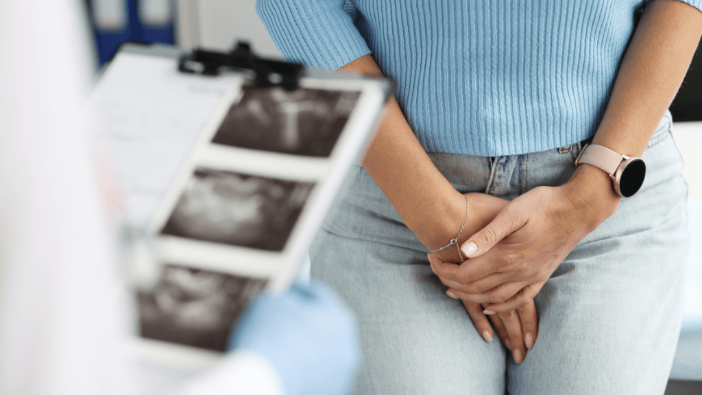 Frau mit Beschwerden im Intimbereich bei gynäkologischer Untersuchung auf HPV in Las Palmas